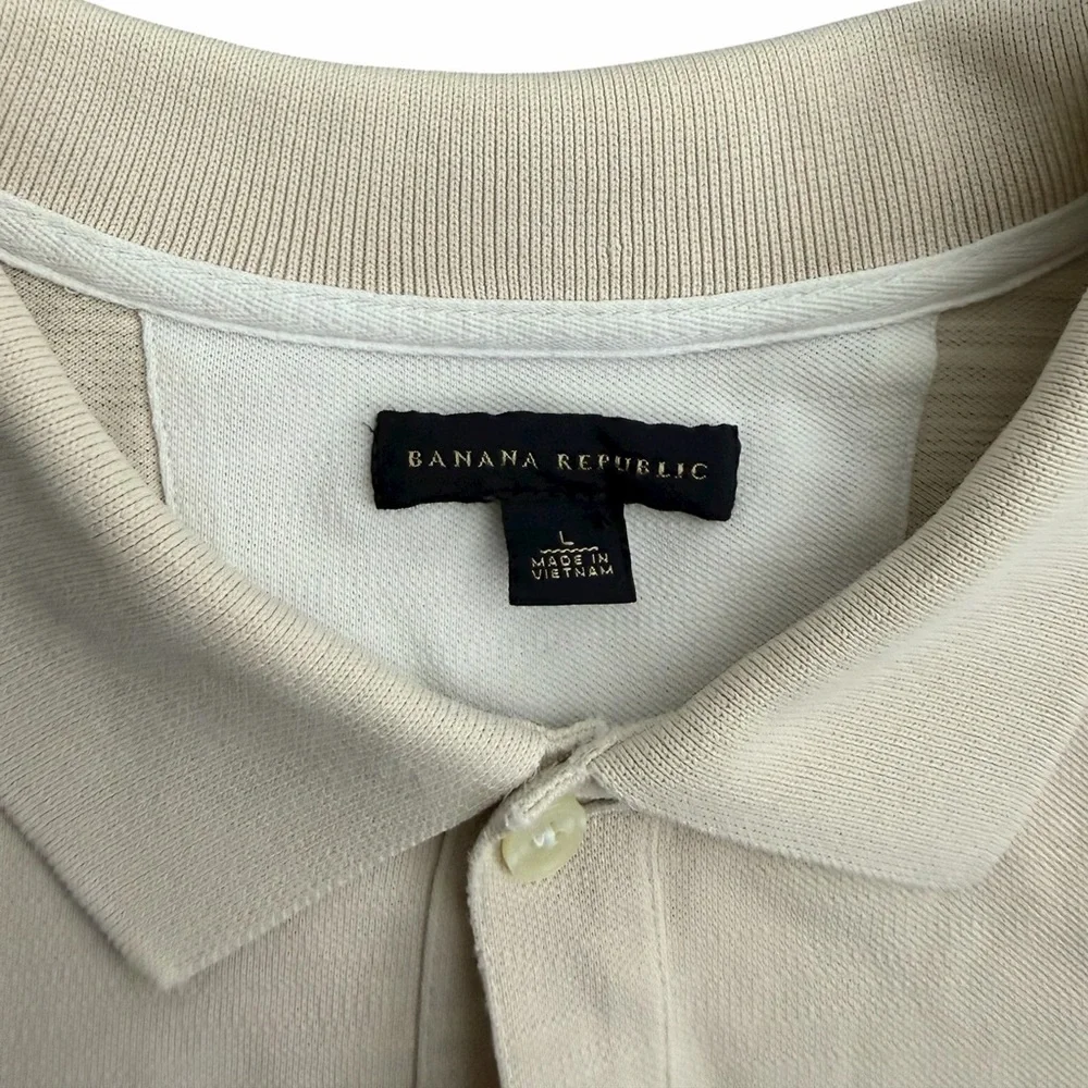 Banana Republic Men’s‎ Large Embroidered Polo Shirt Beige Cream Short Sleeve